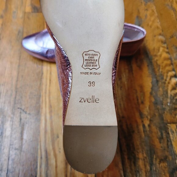 ZVELLE V Metallic Pink Crinkle Leather Moccasin Loafers - Picture 13 of 14